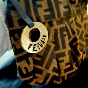 FENDI Vintage Zucca Monogram Logo Top Handle mini bag brown gold canvas.